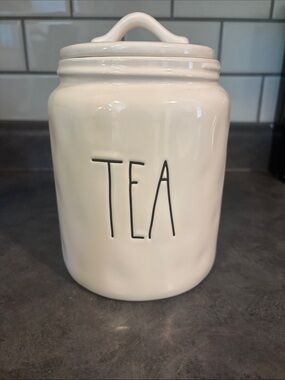 Rae Dunn White Ceramic TEA Canister with Black Lettering